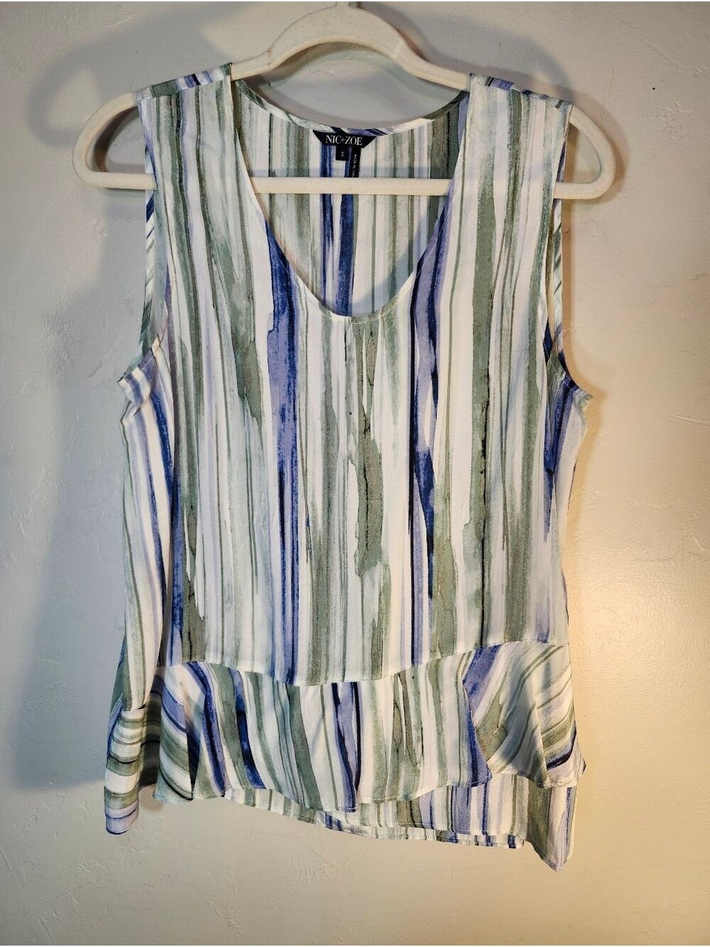 NIC+ZOE Silk Striped Sleeveless Ruffle-Hem Tank in Blue & Green